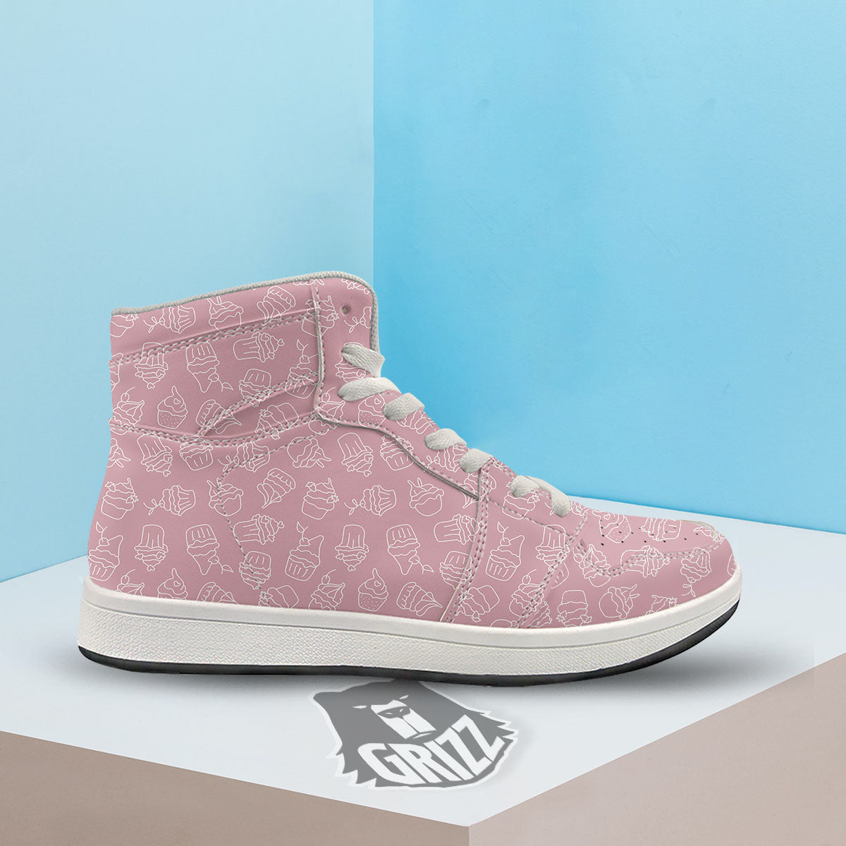 Pattern Mini Cupcake Print High Top Sneakers-grizzshop