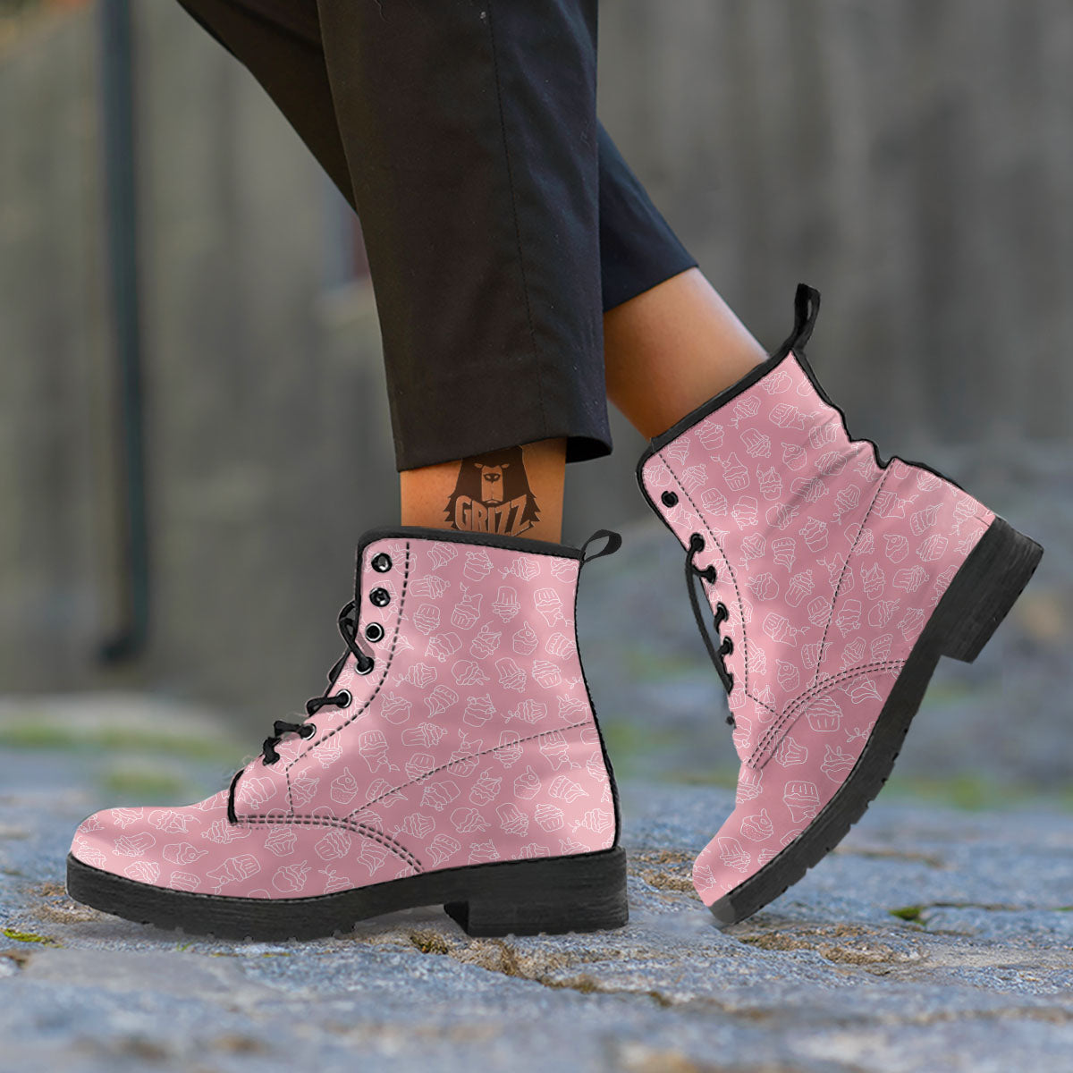 Pattern Mini Cupcake Print Leather Boots-grizzshop