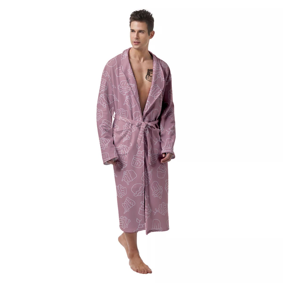 Pattern Mini Cupcake Print Men's Robe-grizzshop