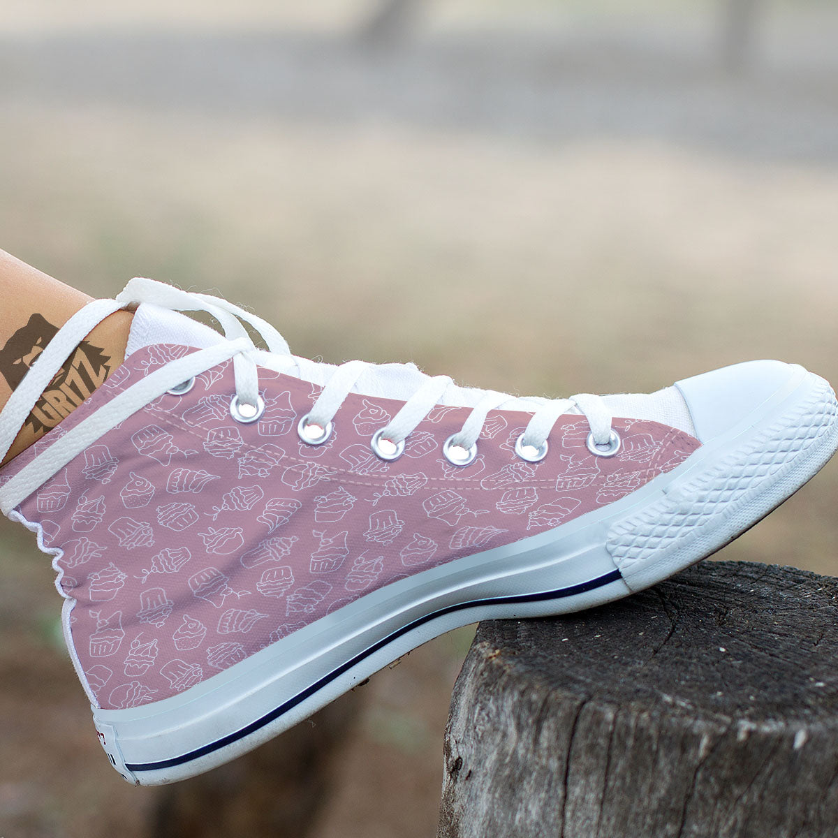 Pattern Mini Cupcake Print White High Top Shoes-grizzshop