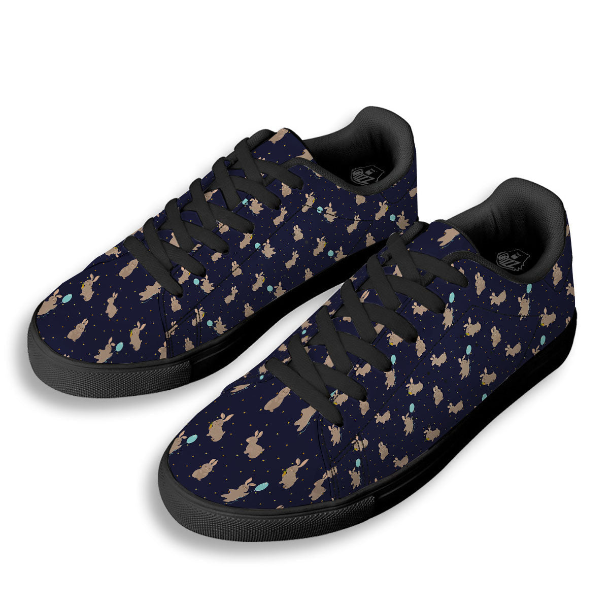 Pattern Mini Rabbit Print Black Low Top Sneakers-grizzshop
