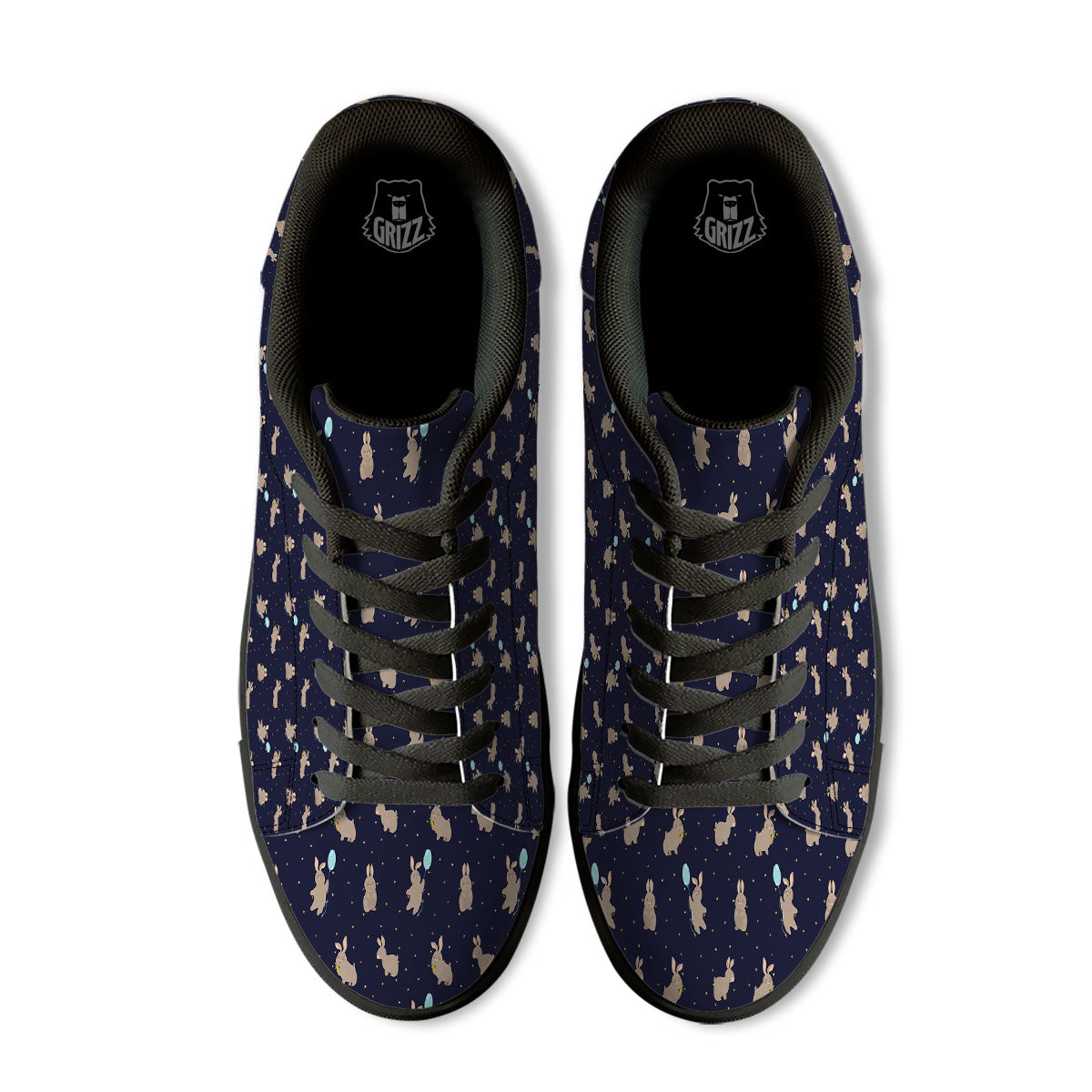 Pattern Mini Rabbit Print Black Low Top Sneakers-grizzshop