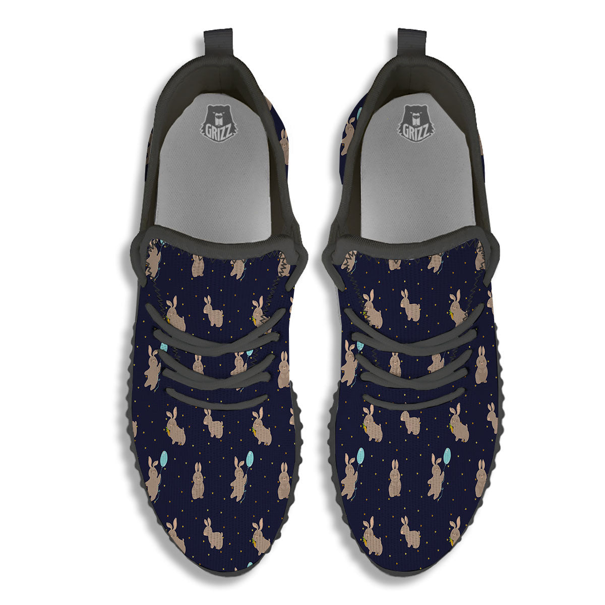 Pattern Mini Rabbit Print Black Walking Shoes-grizzshop