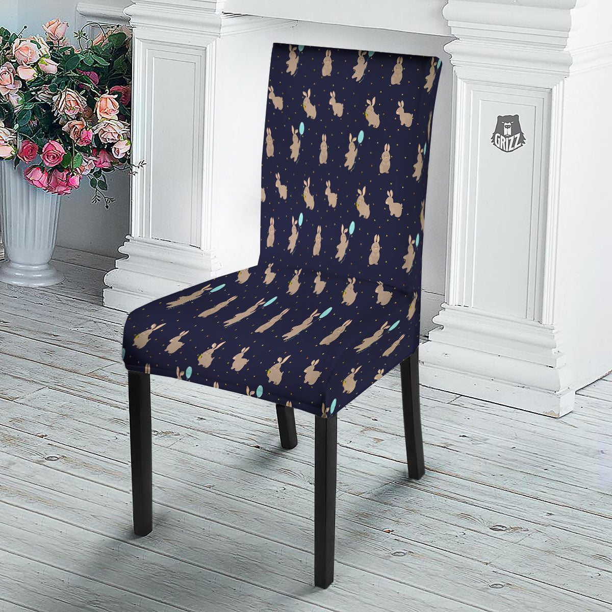 Pattern Mini Rabbit Print Dining Chair Slipcover-grizzshop