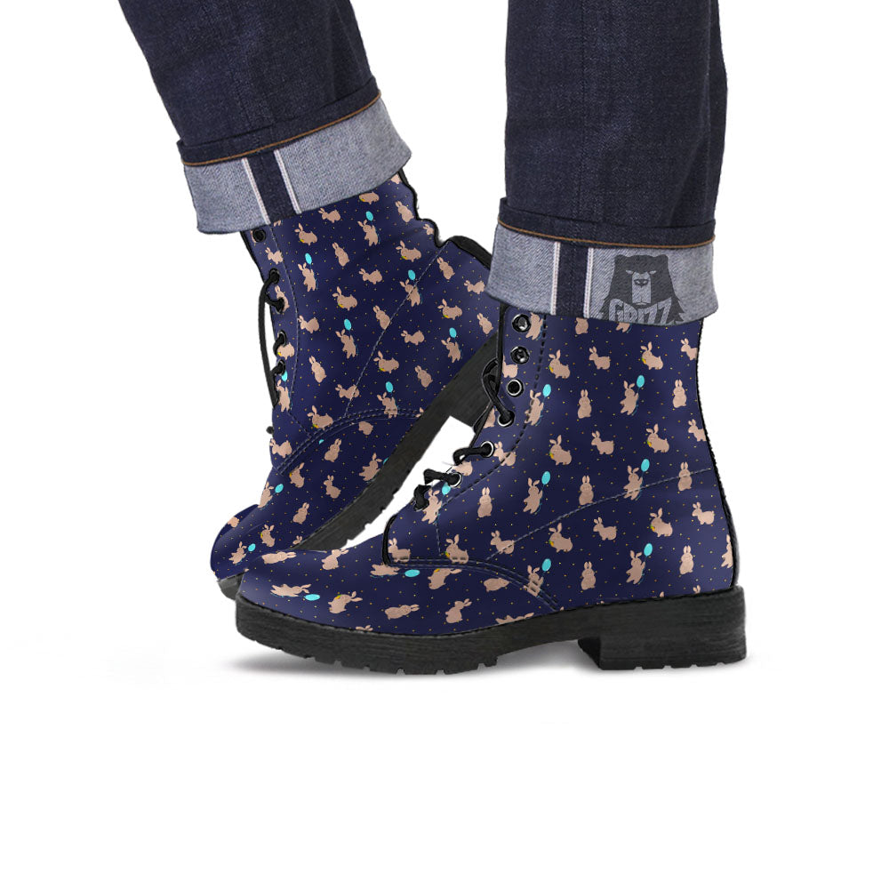 Pattern Mini Rabbit Print Leather Boots-grizzshop