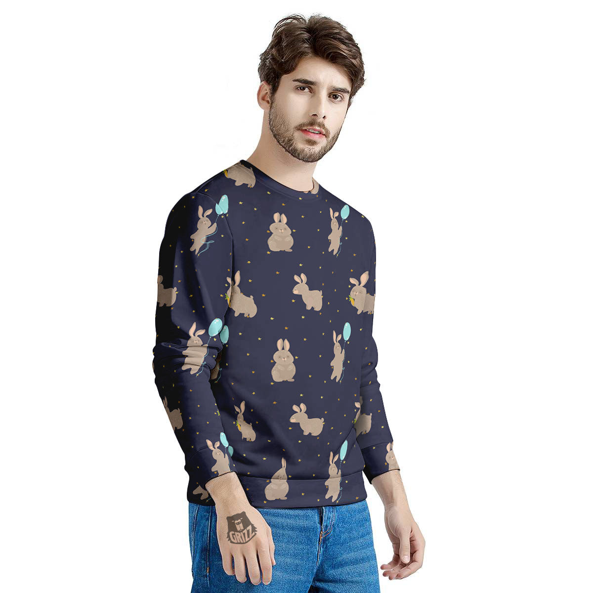 Pattern Mini Rabbit Print Men's Sweatshirt-grizzshop