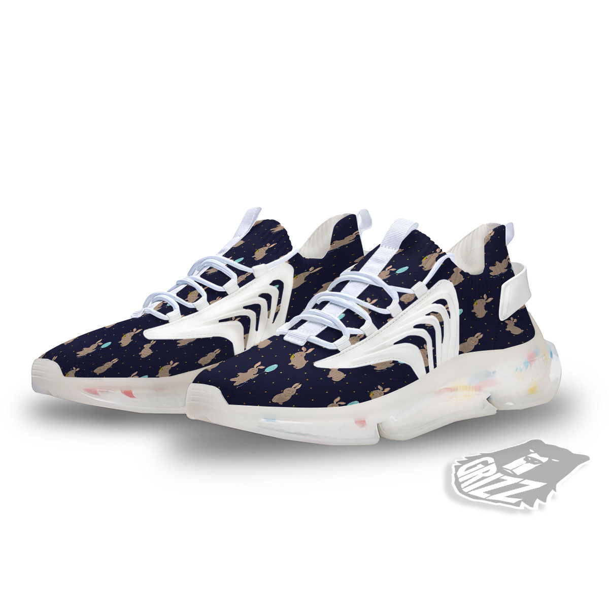 Pattern Mini Rabbit Print White Gym Shoes-grizzshop