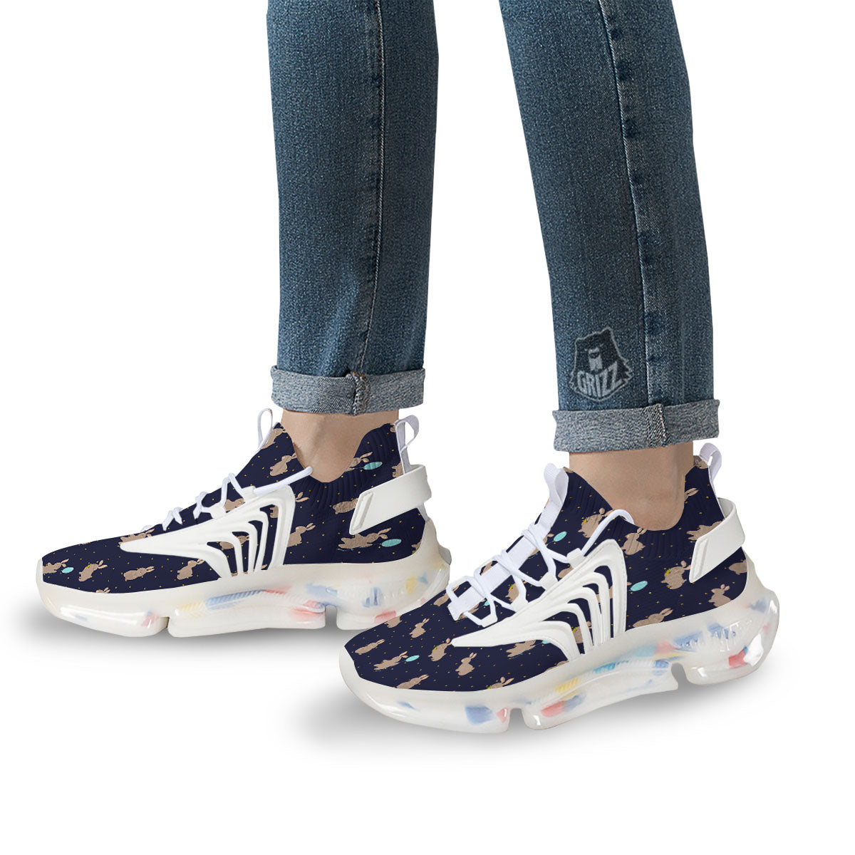 Pattern Mini Rabbit Print White Gym Shoes-grizzshop