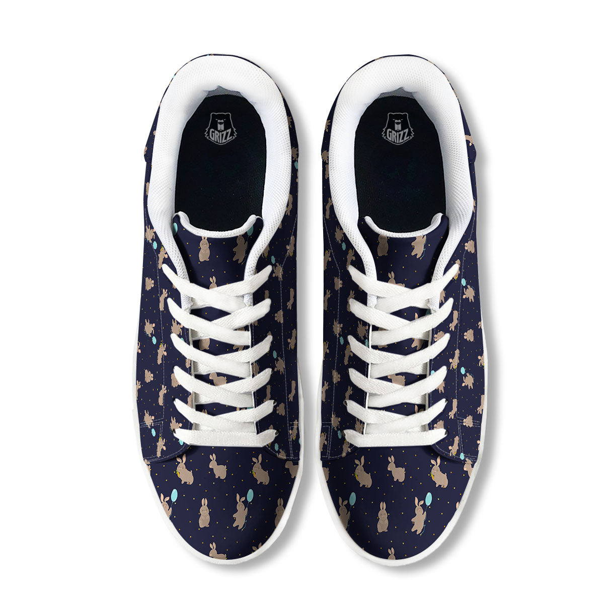 Pattern Mini Rabbit Print White Low Top Sneakers-grizzshop
