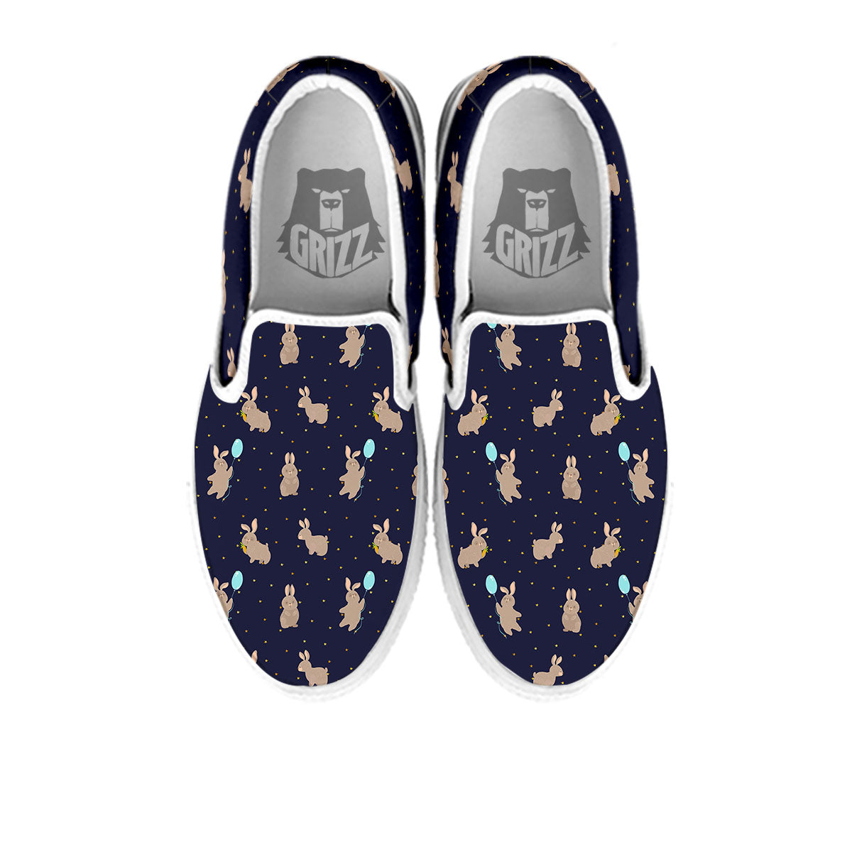 Pattern Mini Rabbit Print White Slip On Shoes-grizzshop
