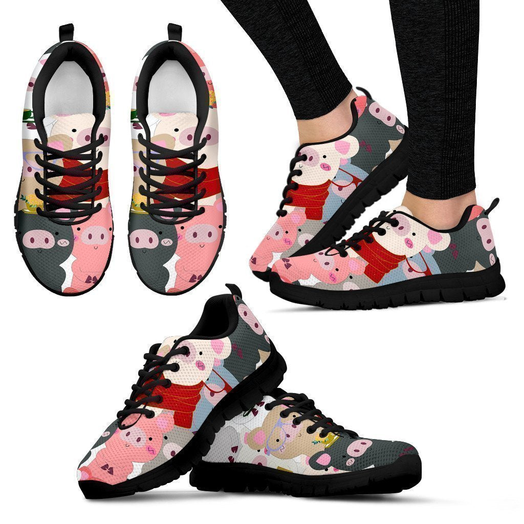 Pattern Pig Print Black Sneaker Shoes For Men Women-grizzshop