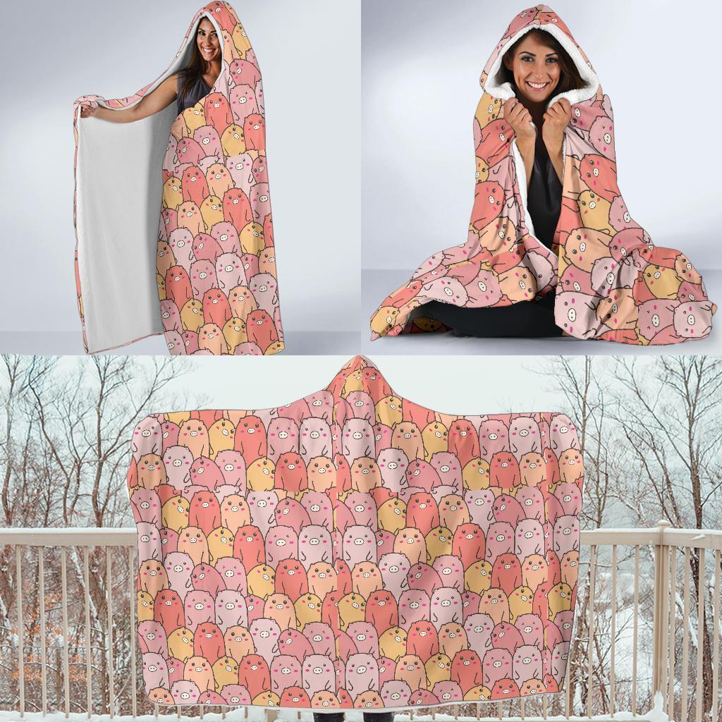 Pattern Pig Print Hooded Blanket-grizzshop