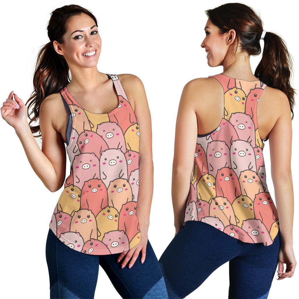 Pattern Pig Print Racerback Tank Tops-grizzshop