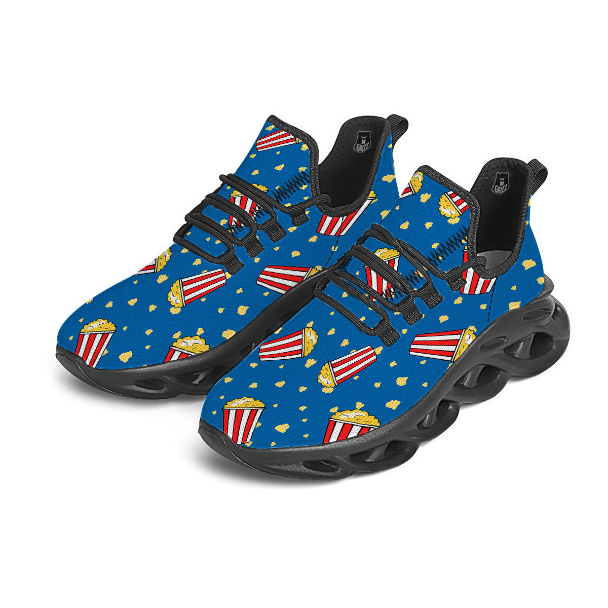 Pattern Popcorn Print Black Running Shoes-grizzshop