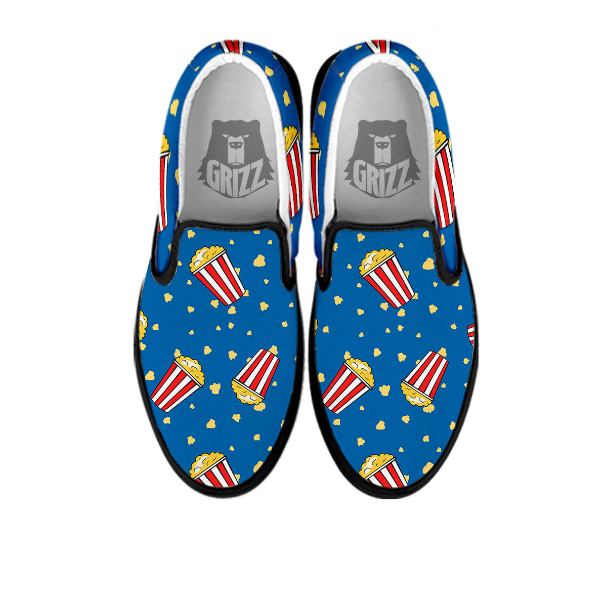 Pattern Popcorn Print Black Slip On Shoes-grizzshop