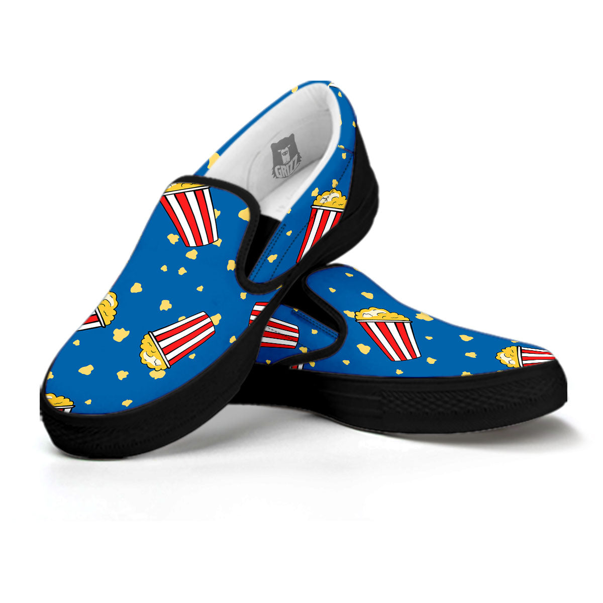 Pattern Popcorn Print Black Slip On Shoes-grizzshop