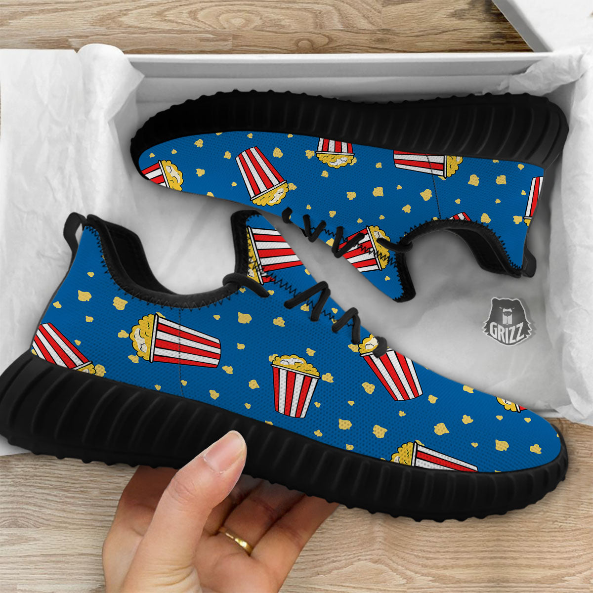 Pattern Popcorn Print Black Walking Shoes-grizzshop
