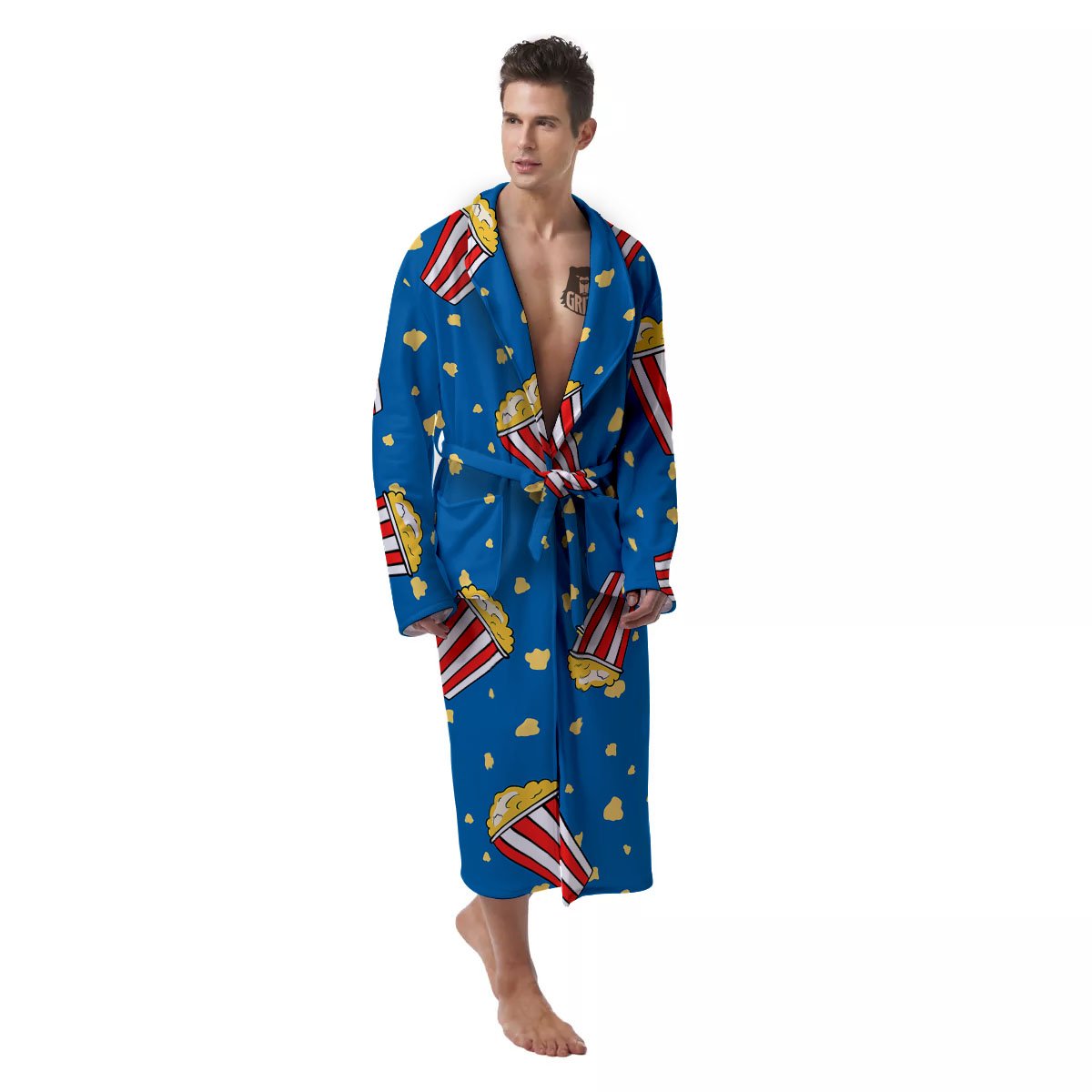 Pattern Popcorn Print Men's Robe-grizzshop