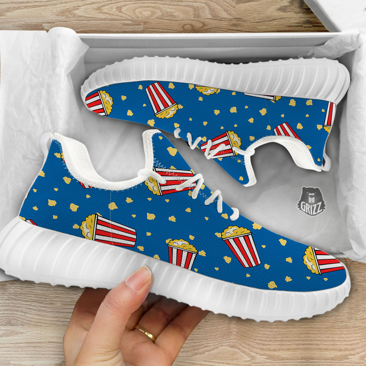 Pattern Popcorn Print White Walking Shoes-grizzshop