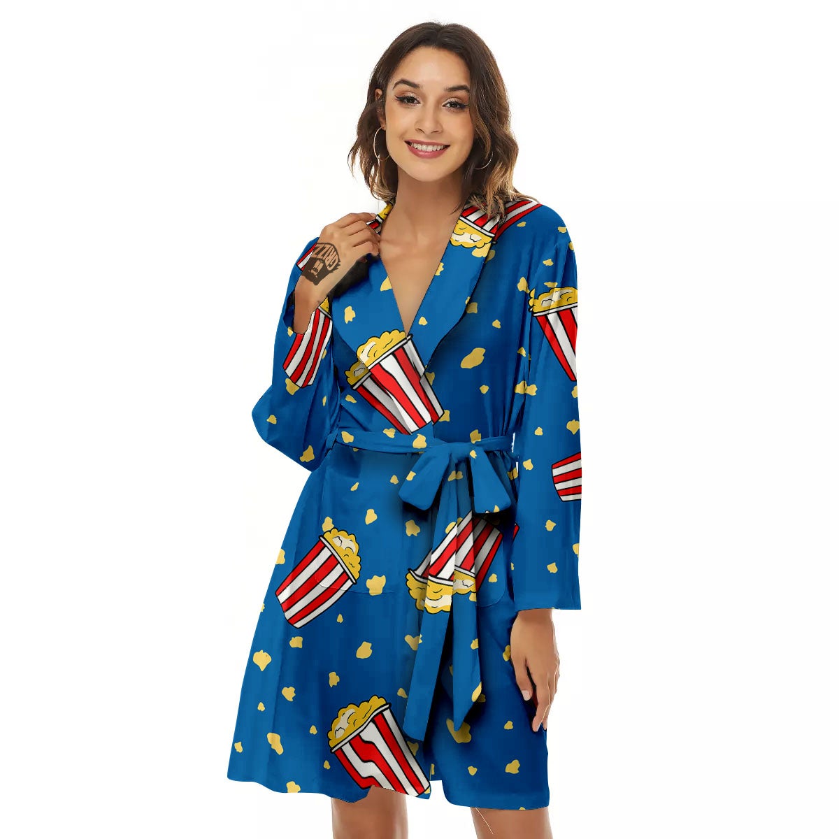 Pattern Popcorn Print Women's Robe-grizzshop