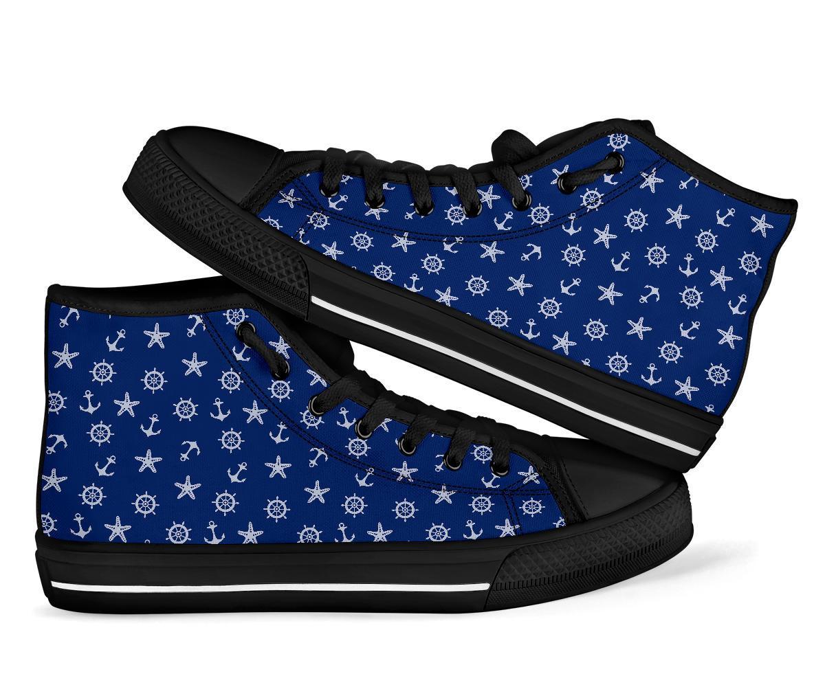 Pattern Print Anchor Nautical Men Women's High Top Shoes-grizzshop