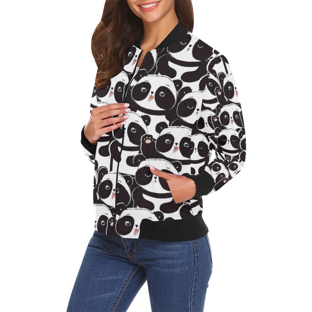 Pattern Print Baby Panda Women Casual Bomber Jacket-grizzshop