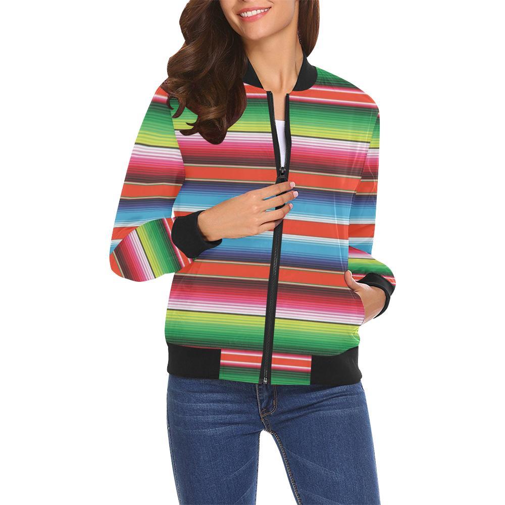 Pattern Print Baja Serape Mexican Blanket Women Casual Bomber Jacket-grizzshop