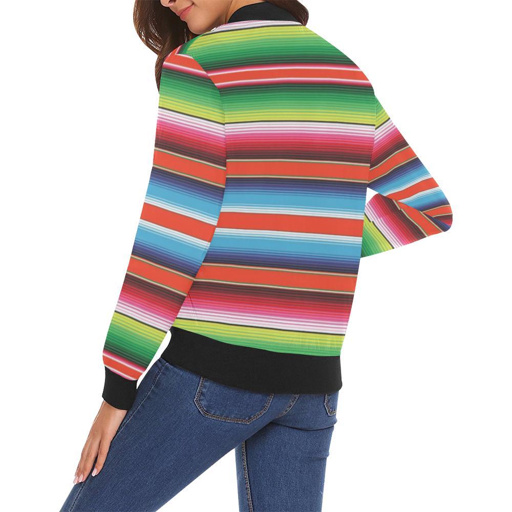 Pattern Print Baja Serape Mexican Blanket Women Casual Bomber Jacket-grizzshop