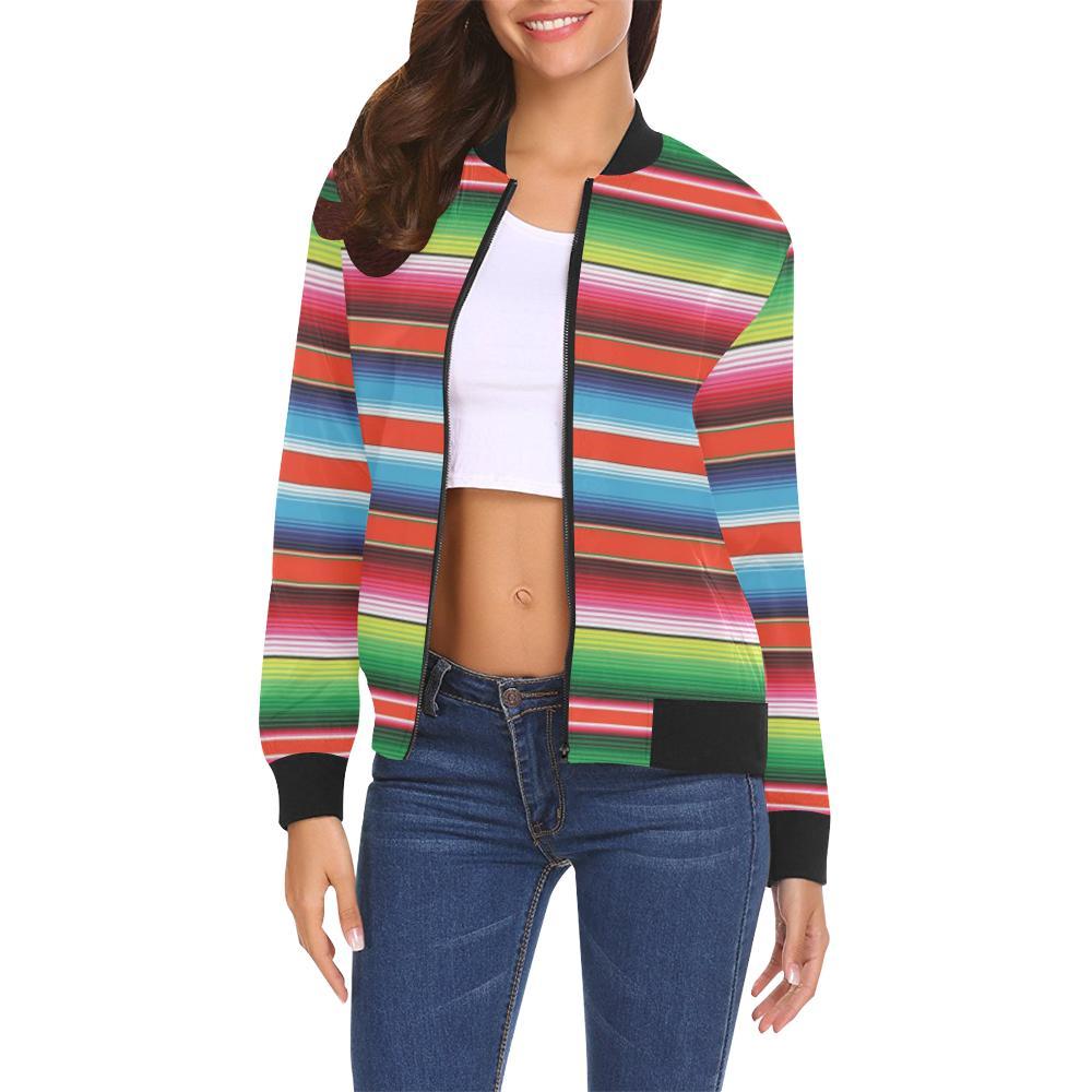 Pattern Print Baja Serape Mexican Blanket Women Casual Bomber Jacket-grizzshop