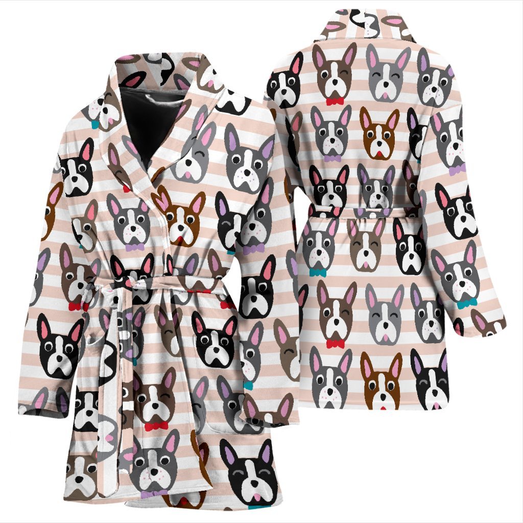 Pattern Print Boston Terrier Women Long Robe-grizzshop