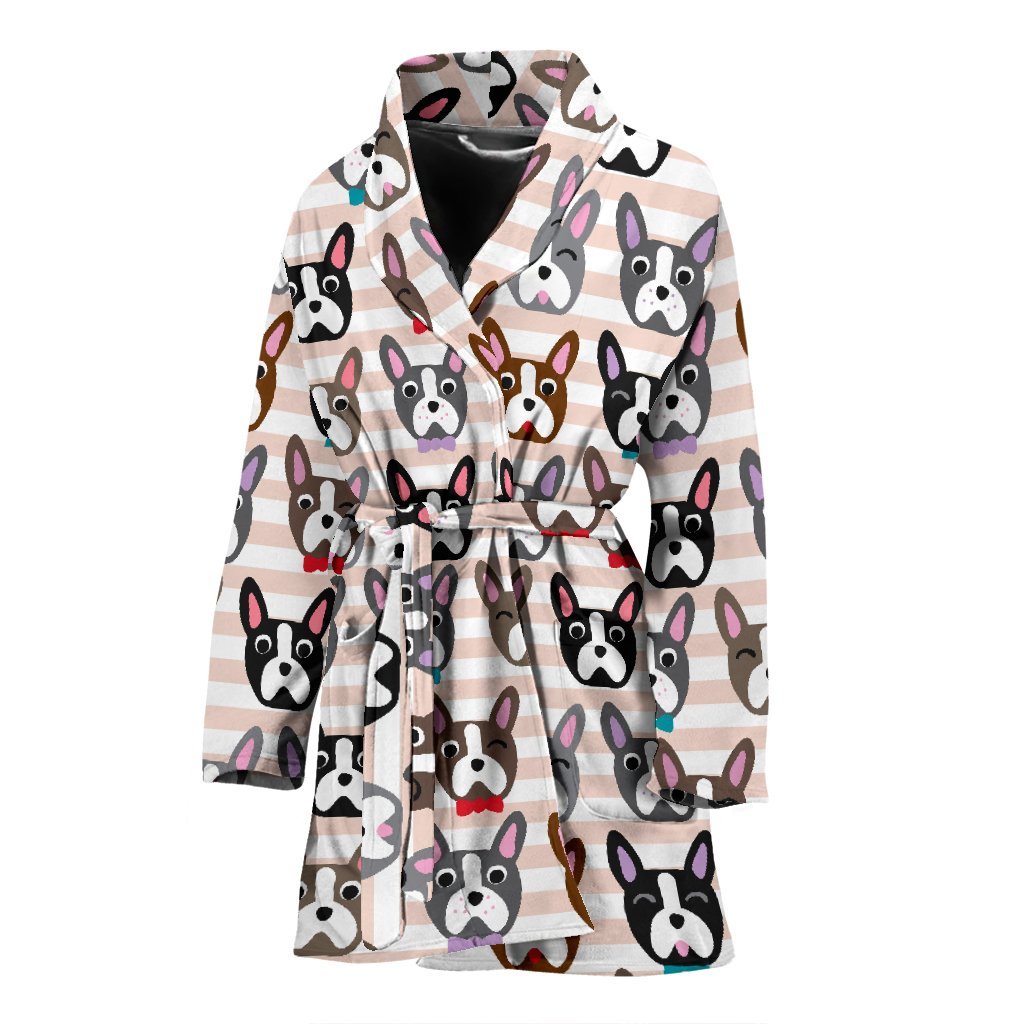 Pattern Print Boston Terrier Women Long Robe-grizzshop
