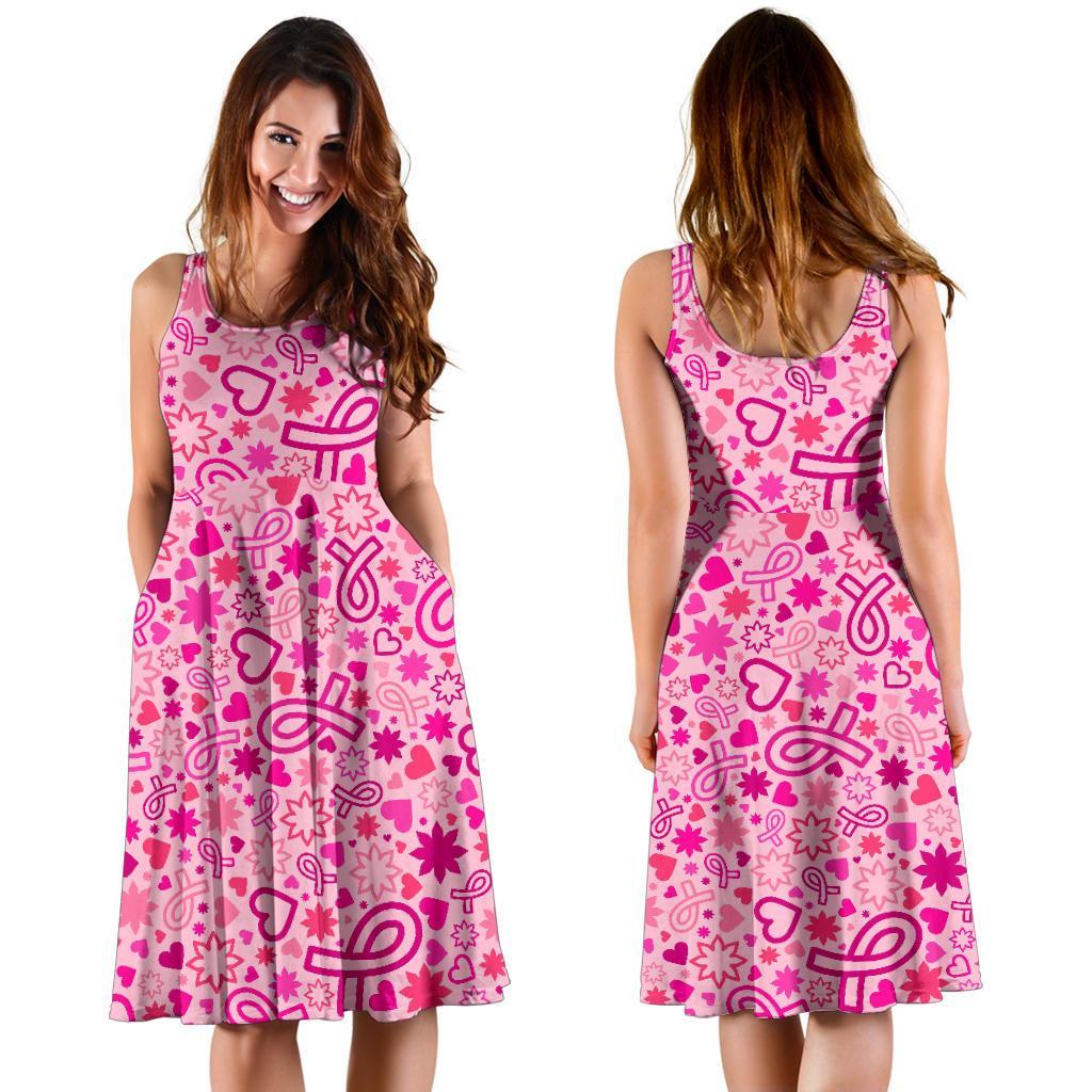 Pattern Print Breast Cancer Awareness Pink Ribbon Dress-grizzshop