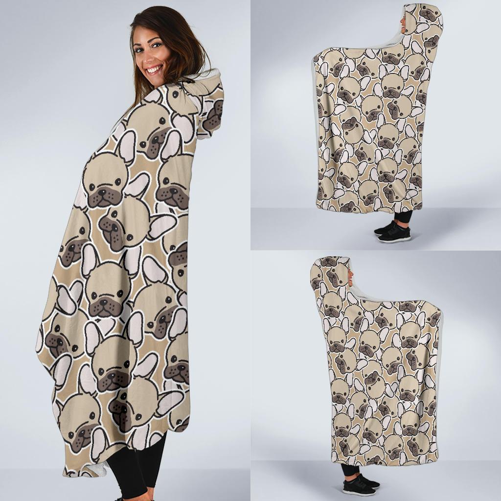 Pattern Print Bulldog Hooded Blanket-grizzshop