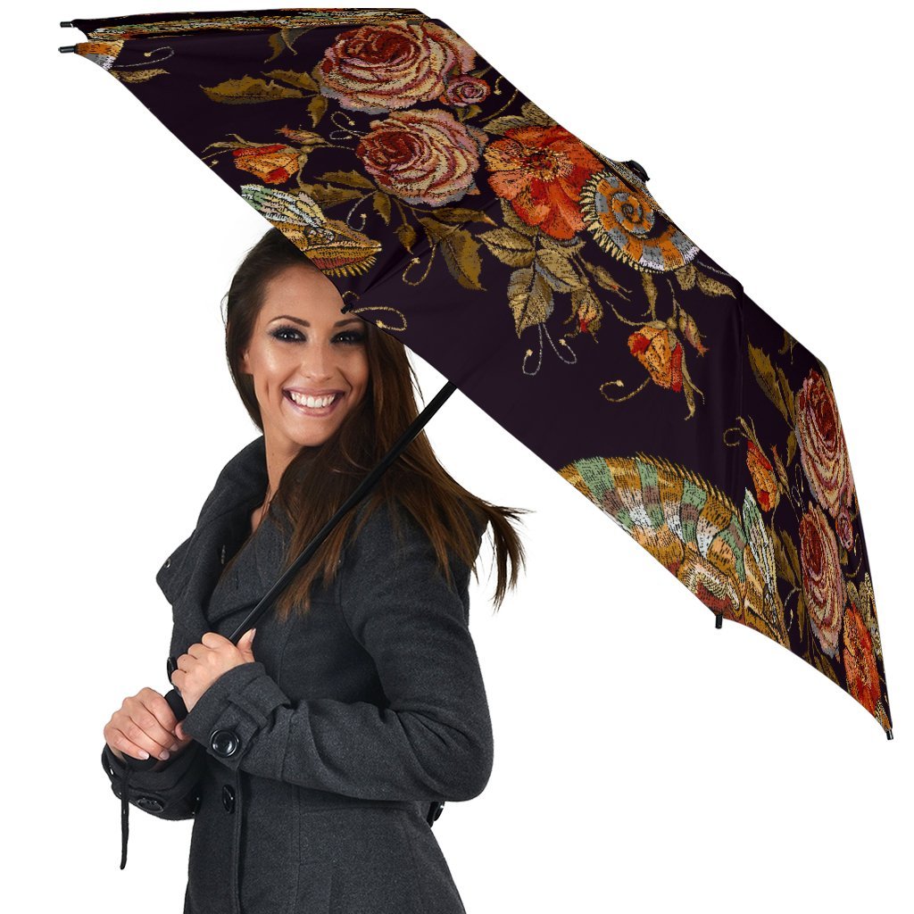 Pattern Print Chameleon Automatic Foldable Umbrella-grizzshop