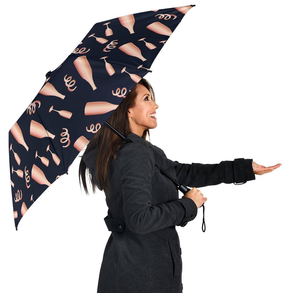 Pattern Print Champagne Automatic Foldable Umbrella-grizzshop