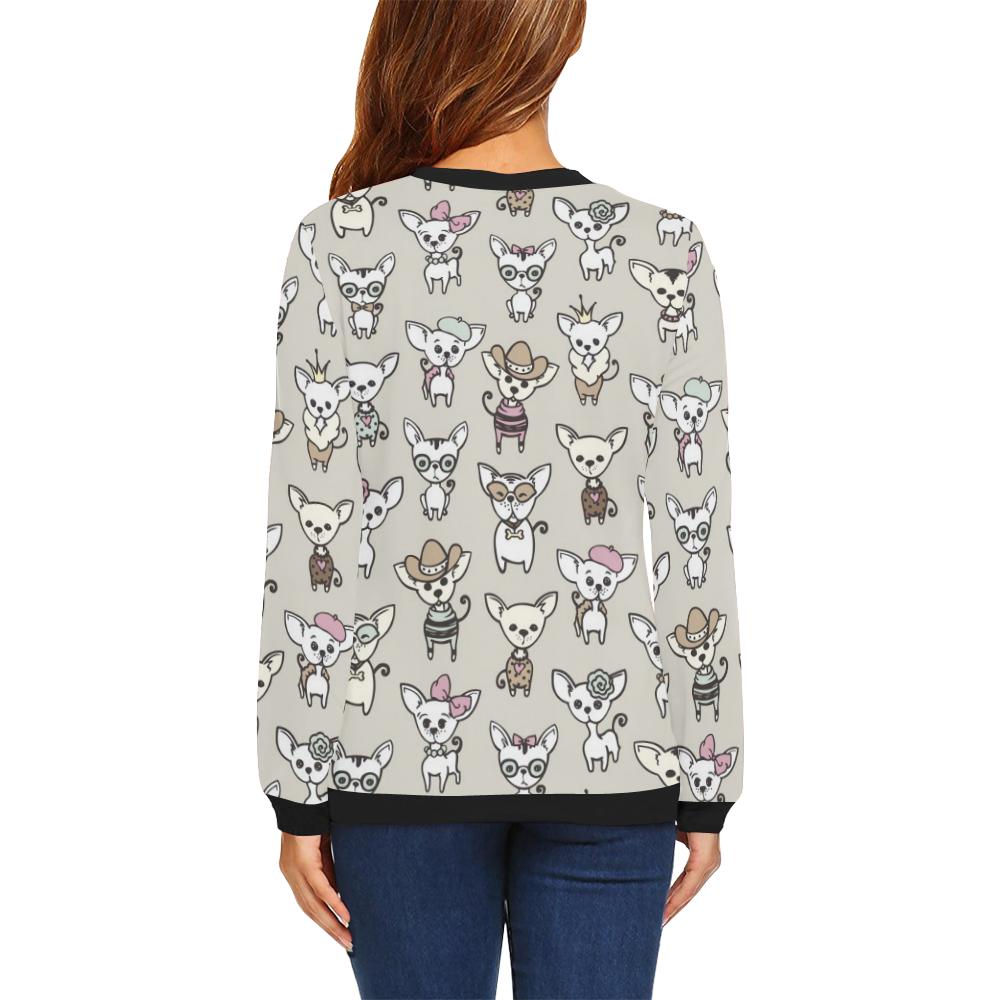 Pattern Print Chihuahua Women Crewneck Sweatshirt-grizzshop