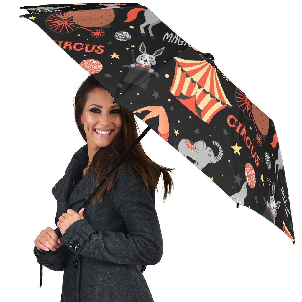 Pattern Print Circus Automatic Foldable Umbrella-grizzshop
