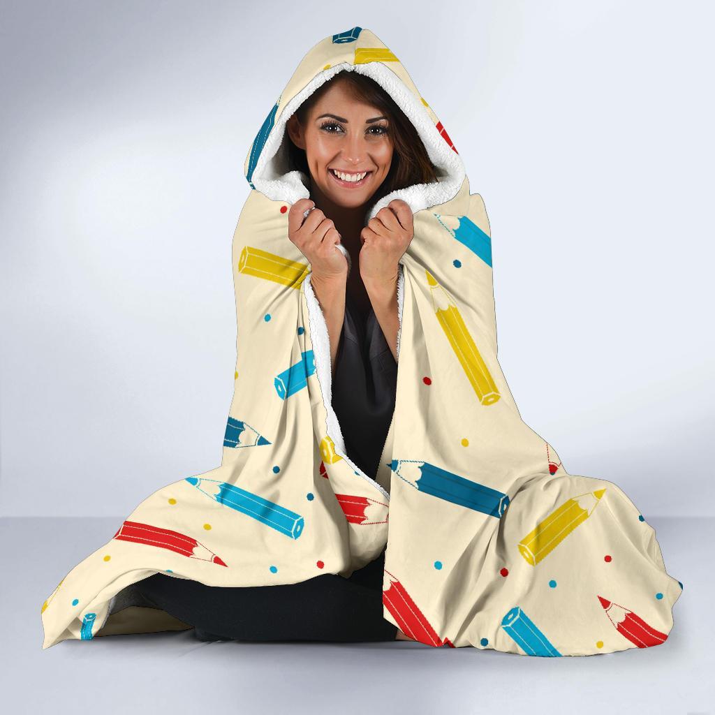Pattern Print Colorful Pencil Hooded Blanket-grizzshop