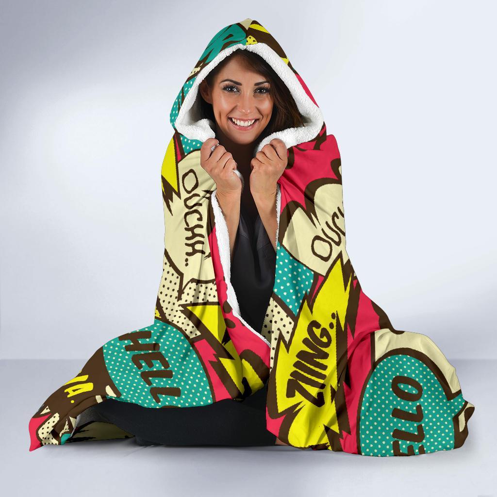 Pattern Print Comic Book Strip Hooded Blanket-grizzshop