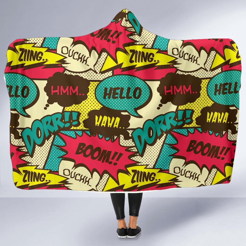 Pattern Print Comic Book Strip Hooded Blanket-grizzshop