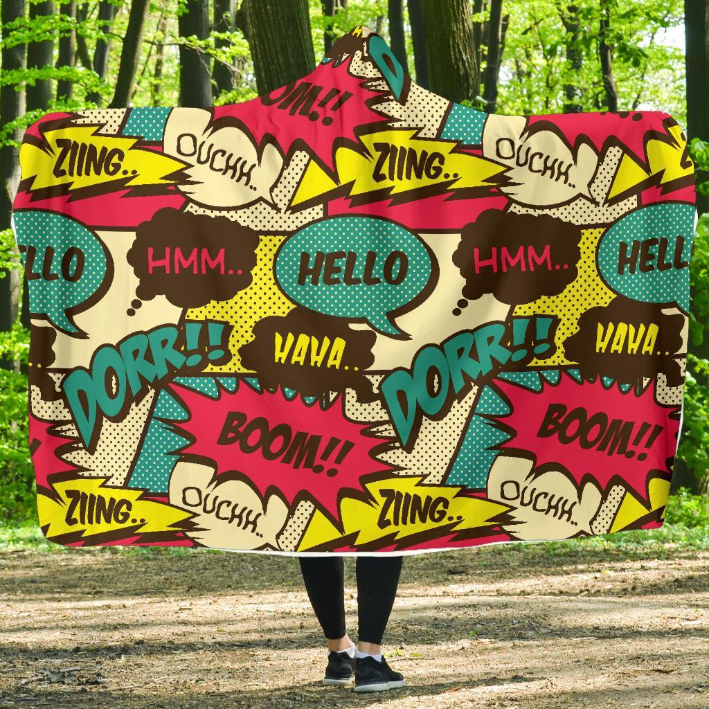 Pattern Print Comic Book Strip Hooded Blanket-grizzshop