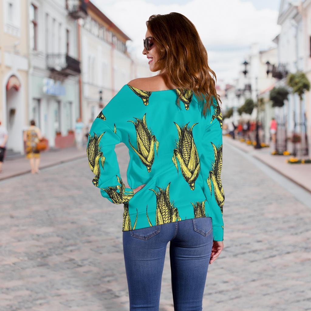 Pattern Print Corn Women Off Shoulder Sweatshirt-grizzshop