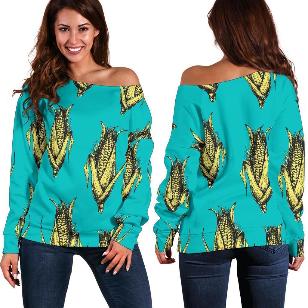 Pattern Print Corn Women Off Shoulder Sweatshirt-grizzshop