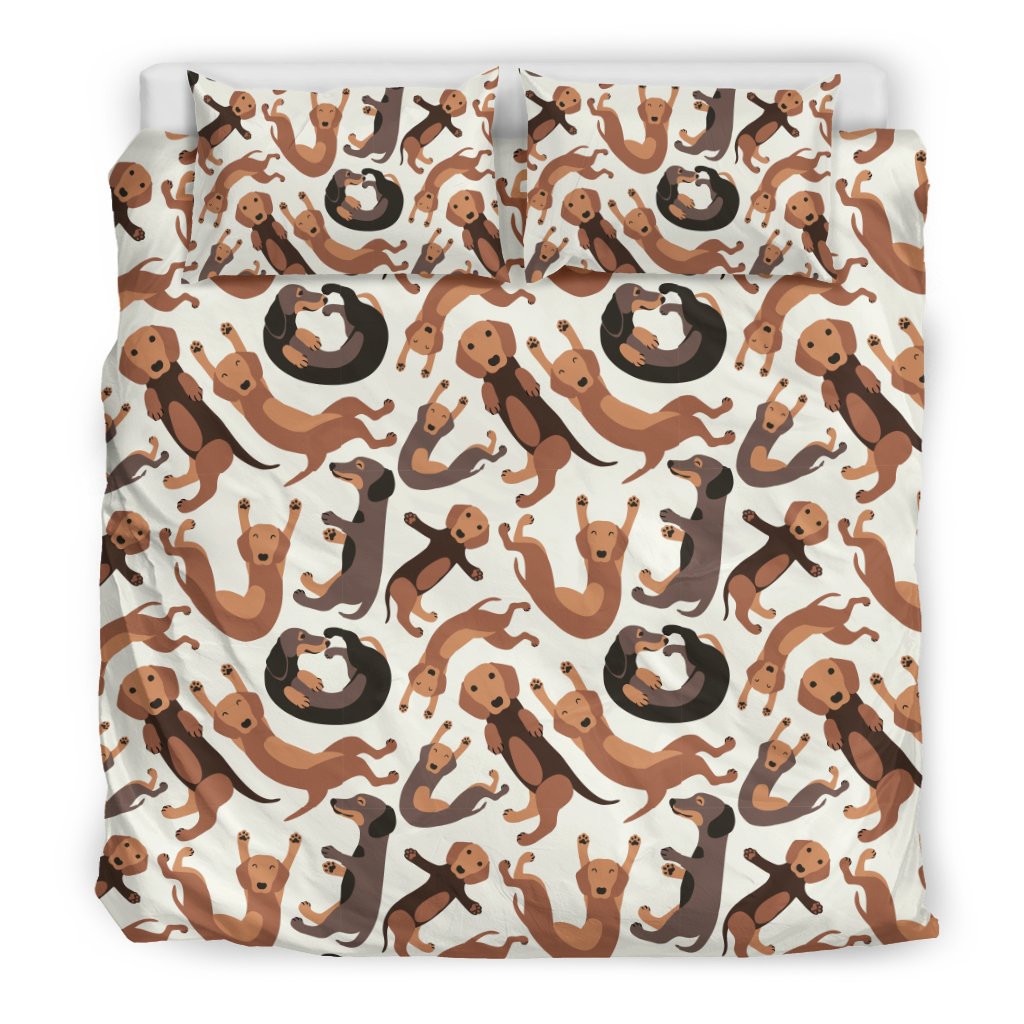 Pattern Print Dachshund Wiener Dog Duvet Cover Bedding Set-grizzshop