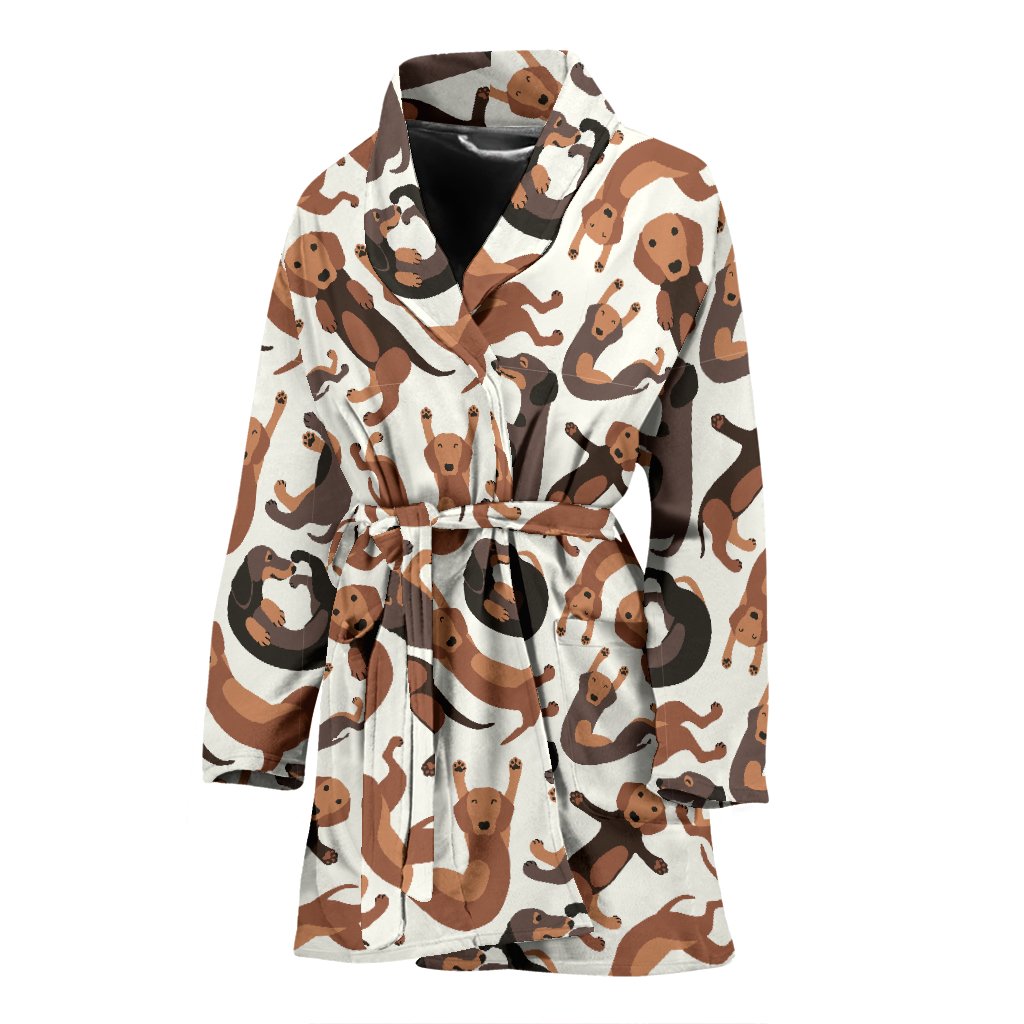Pattern Print Dachshund Wiener Dog Women Long Robe-grizzshop