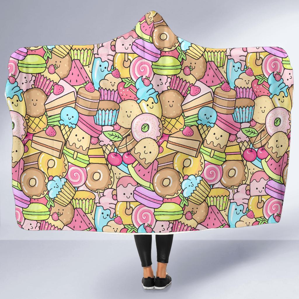 Pattern Print Dessert Cupcake Hooded Blanket-grizzshop