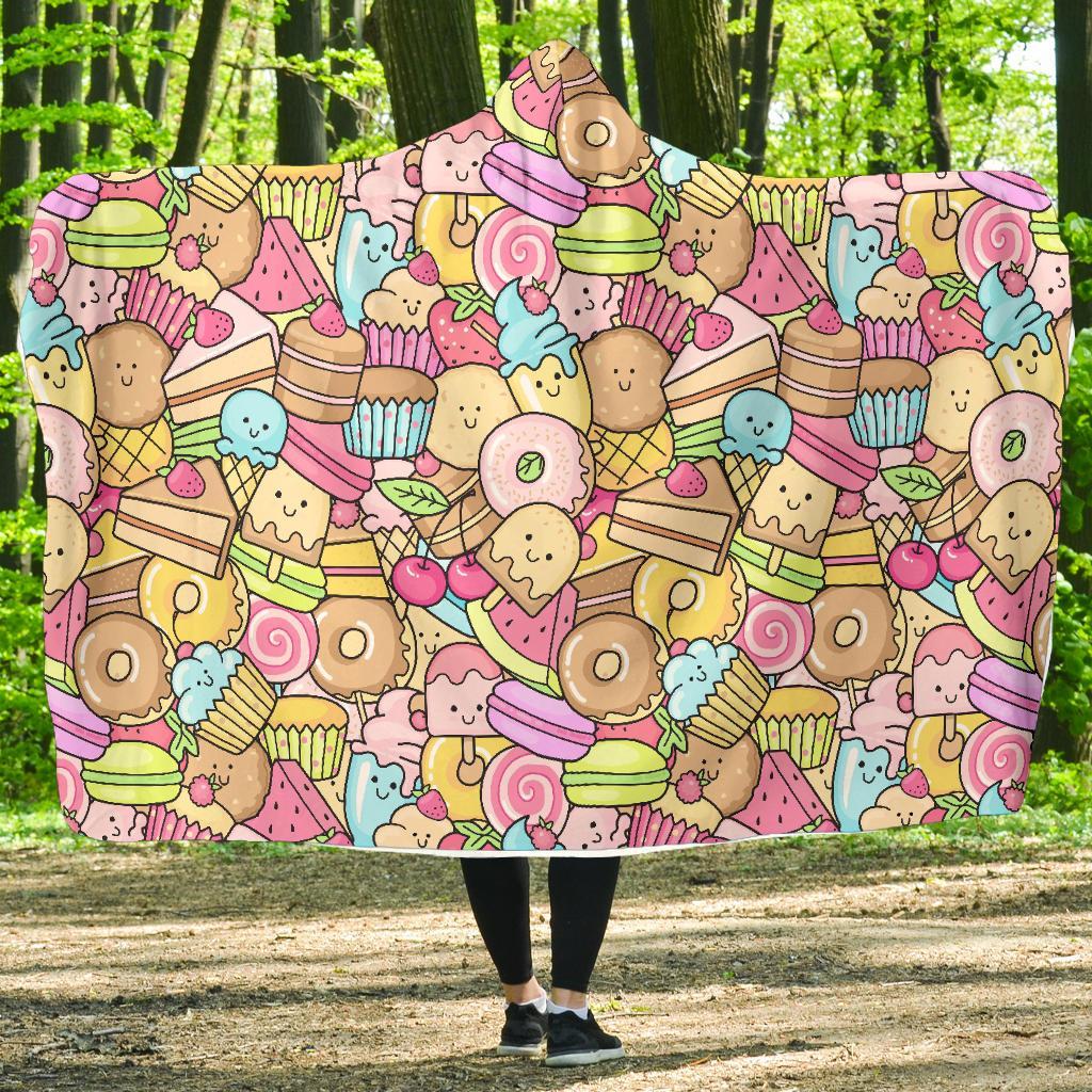 Pattern Print Dessert Cupcake Hooded Blanket-grizzshop