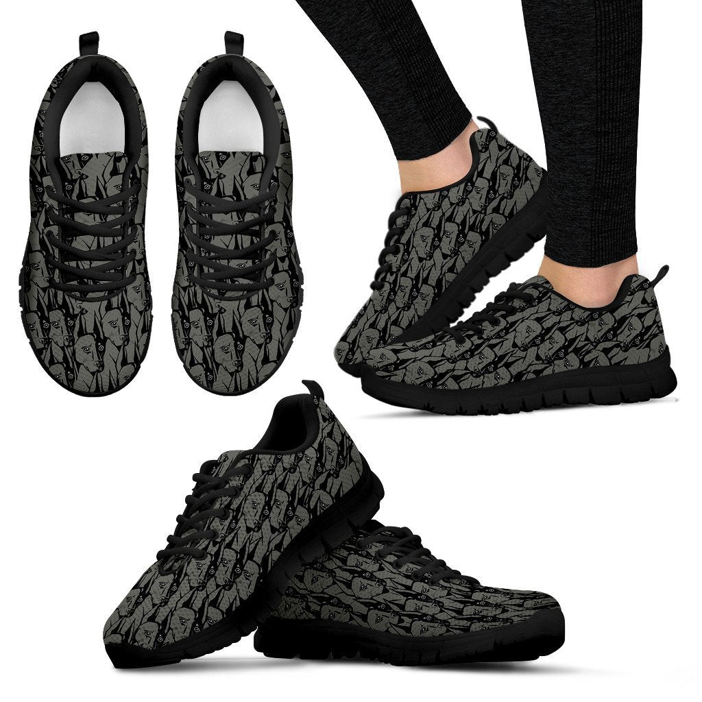 Pattern Print Dog Doberman Black Sneaker Shoes For Men Women-grizzshop