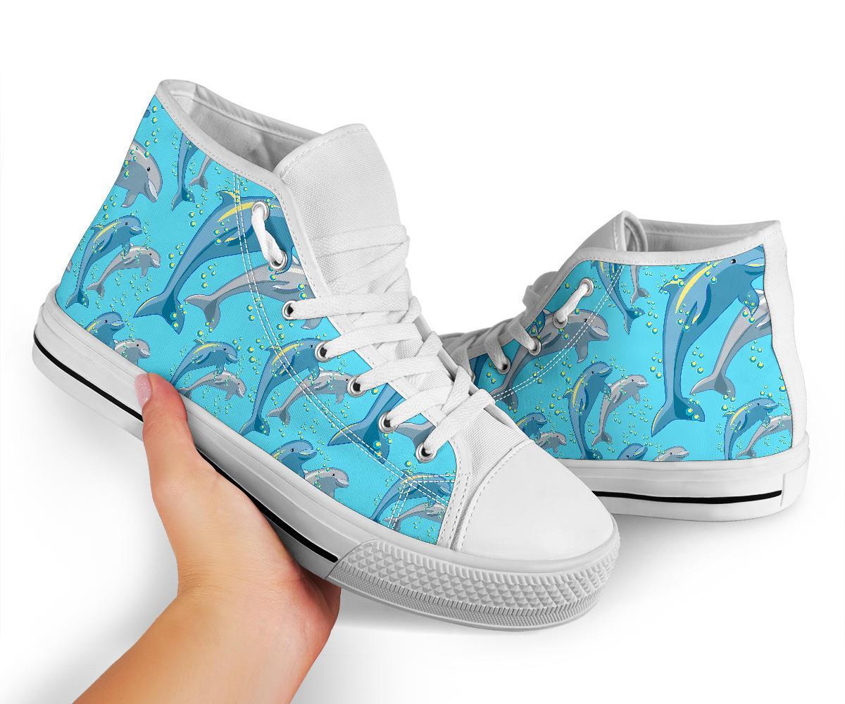 Pattern Print Dolphin Men Women's High Top Shoes-grizzshop