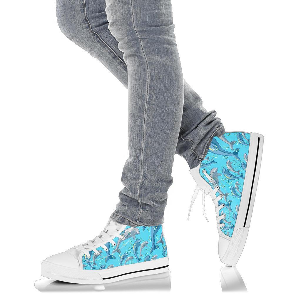 Pattern Print Dolphin Men Women's High Top Shoes-grizzshop
